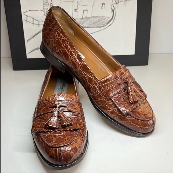 Mezlan Vintage Platinum Rodeo CrocodileLoafers with Tassels Men's Size 9 M